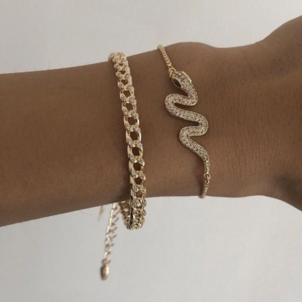 3/$25🦋 Crystal Snake Chain Bracelet Set Gold